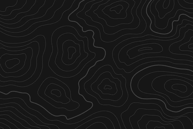 Topographic contour lines pattern on dark background showing elevation and terrain mapping